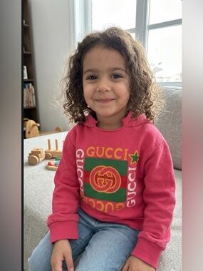 GUCCI Kids Pink Vintage Logo Hoodie Distressed Star Sweatshirt 5